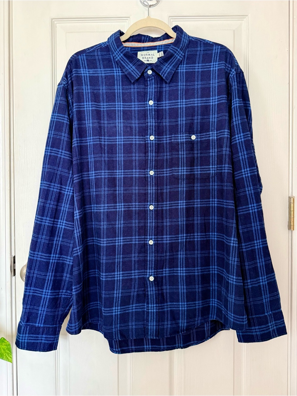 The Normal Brand Navy Blue Plaid Cotton Flannel Button Up Shirt Men XXL Fall